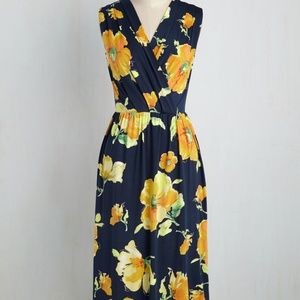 Modcloth Travel Sprightly Midi Dress Navy Blossom